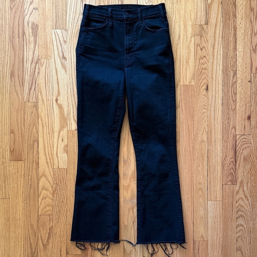 Mother sz 25 Hustler Ankle fray Black Flared Jeans raw edge great cond black